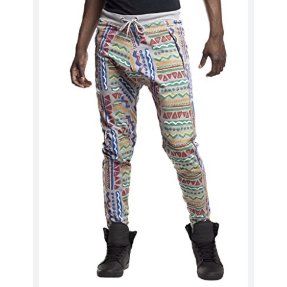 Royal Blue Ares Joggers Mens Tribal Print Streetwear Y2K Retro 2XL (slim fit)‎
